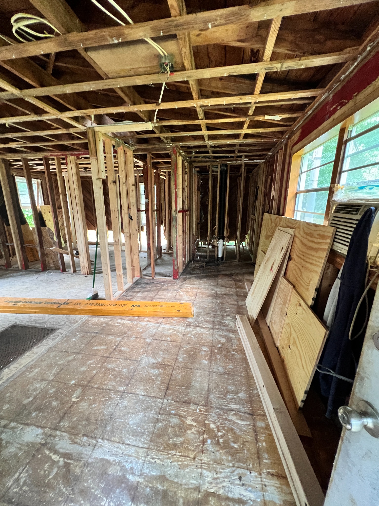 Interior framing during the Atlanta apartment renovation