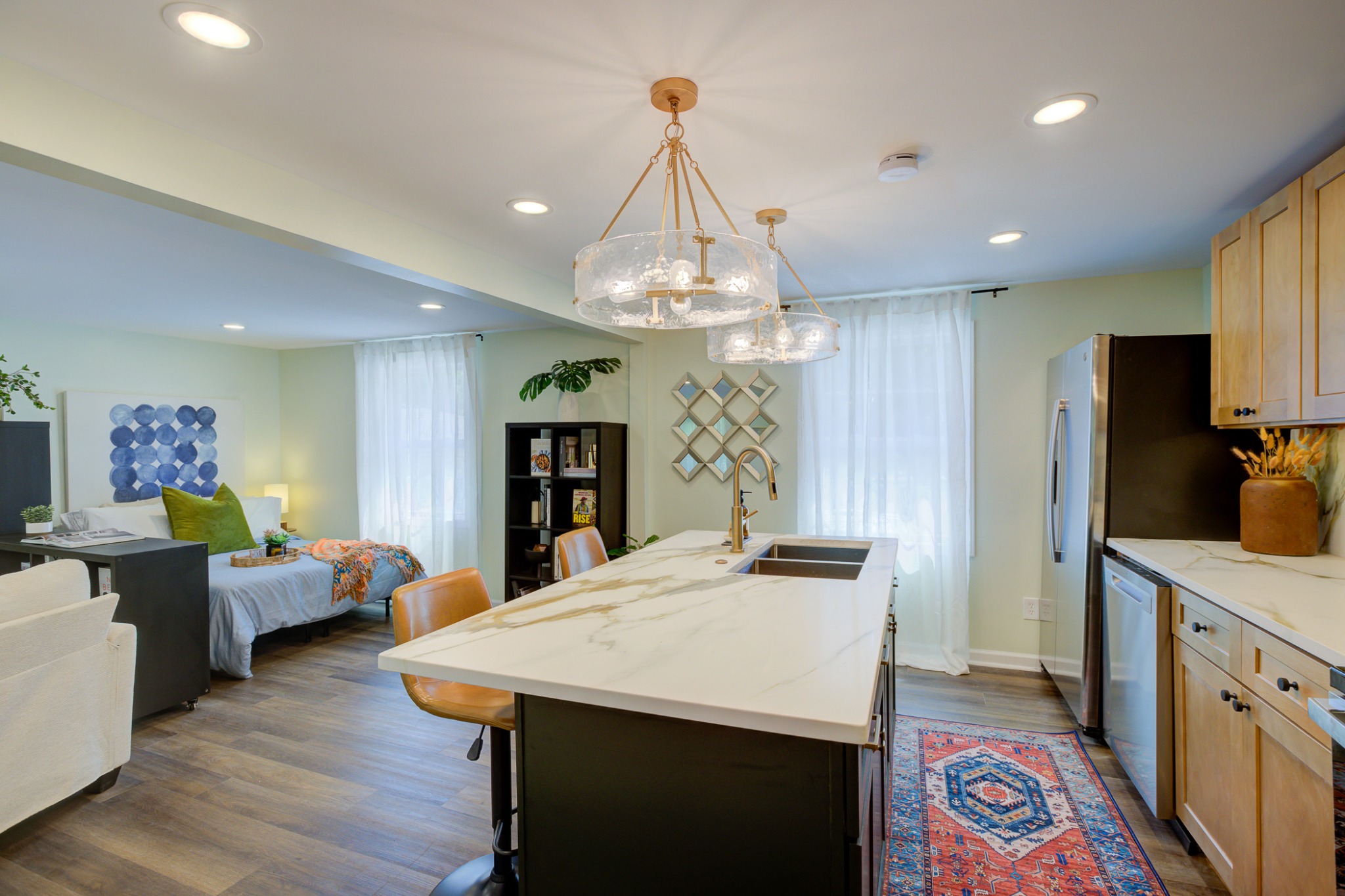 Finished open kitchen and guest suite